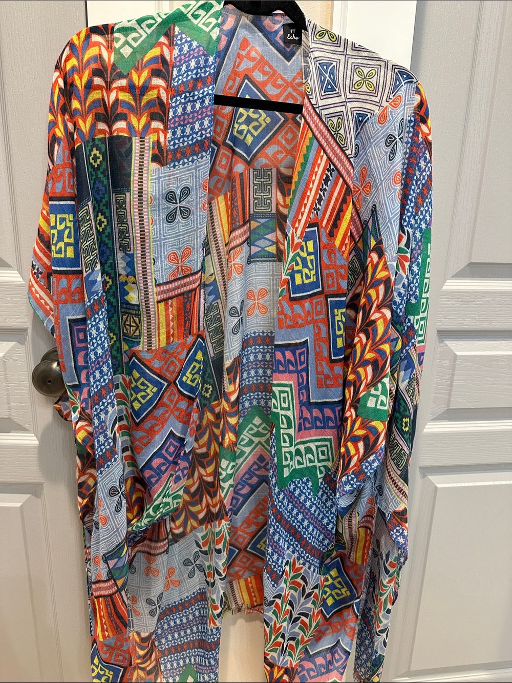Echo Multicolor Geometric Patchwork Kimono